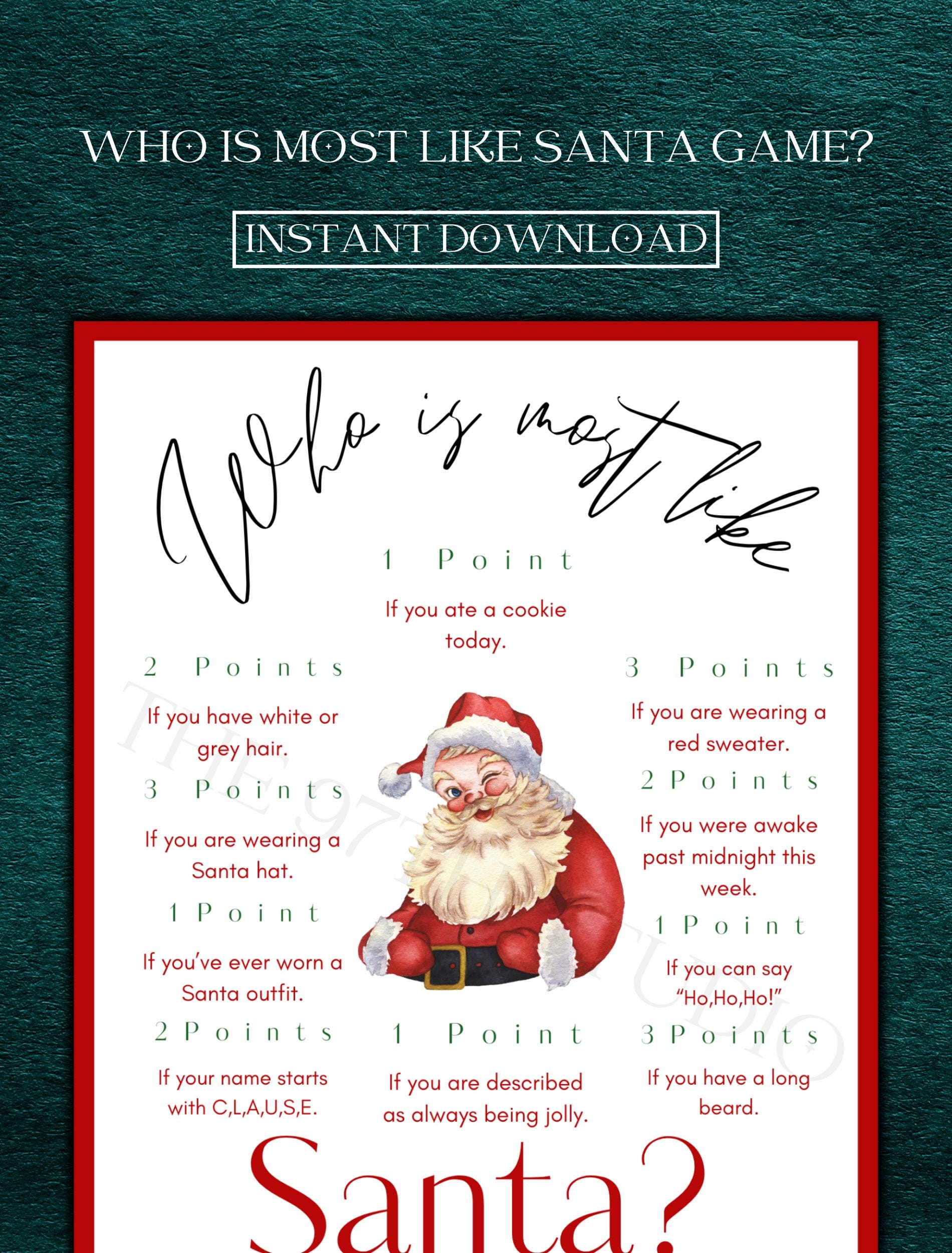 Who Is Most Like Santa Game | Office Christmas Party Game | Christmas Family Game | Printable Christmas Game | Holiday Party Game | Santa