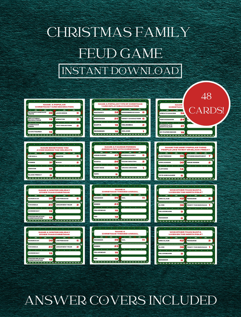 Christmas Family Feud Game | Christmas Printable Games | Christmas Family Games | Family Feud Christmas Game | Christmas Trivia | Party Game