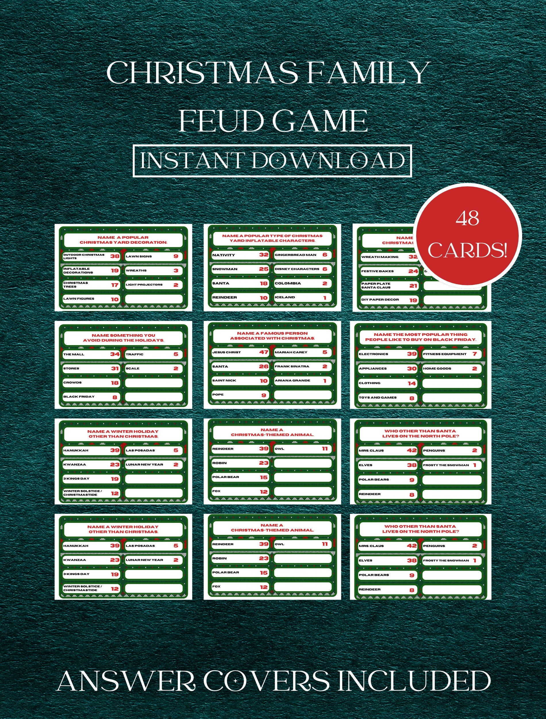 Christmas Family Feud Game | Christmas Printable Games | Christmas Family Games | Family Feud Christmas Game | Christmas Trivia | Party Game