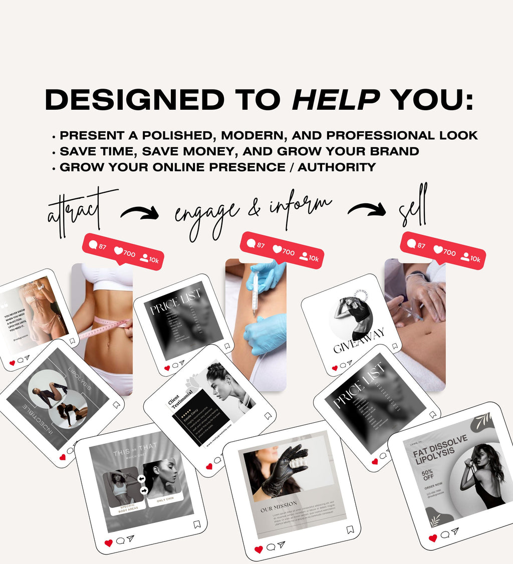 FAT DISSOLVE Instagram Posts | Injectable Lipolysis Instagram Templates | Lipolytic injections Instagram Posts | Fat Dissolving Injections