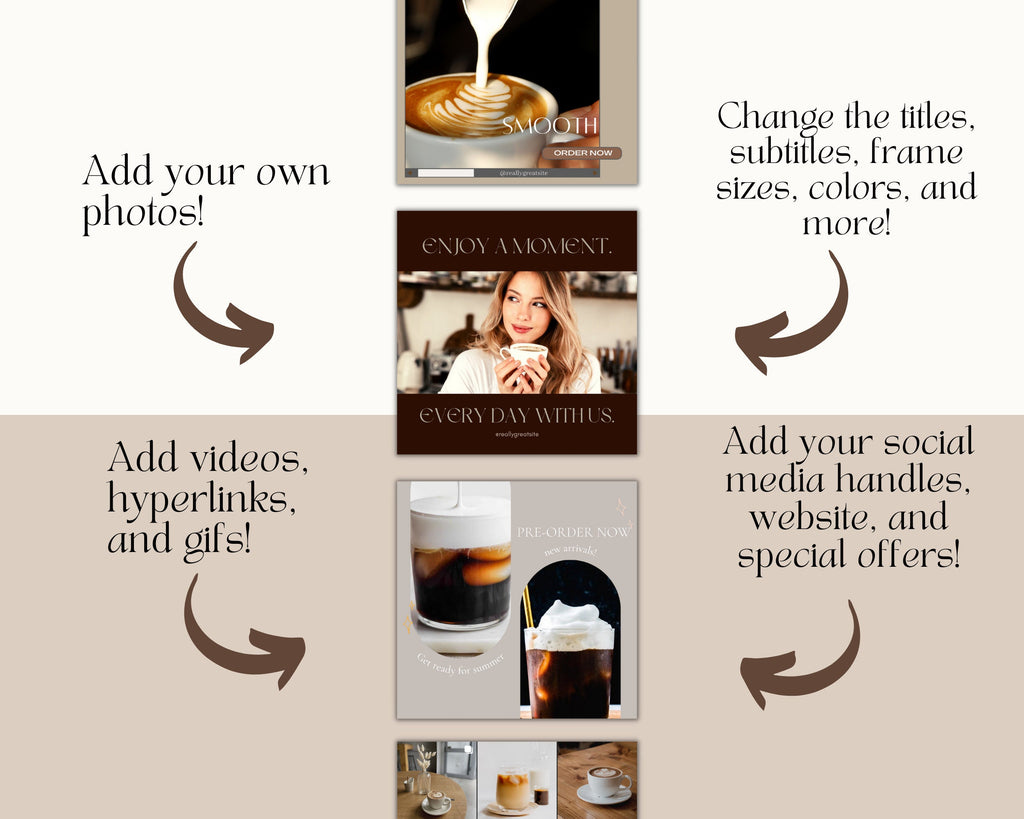 Coffee Instagram Post Templates | Beige Social Media (Canva Editable)