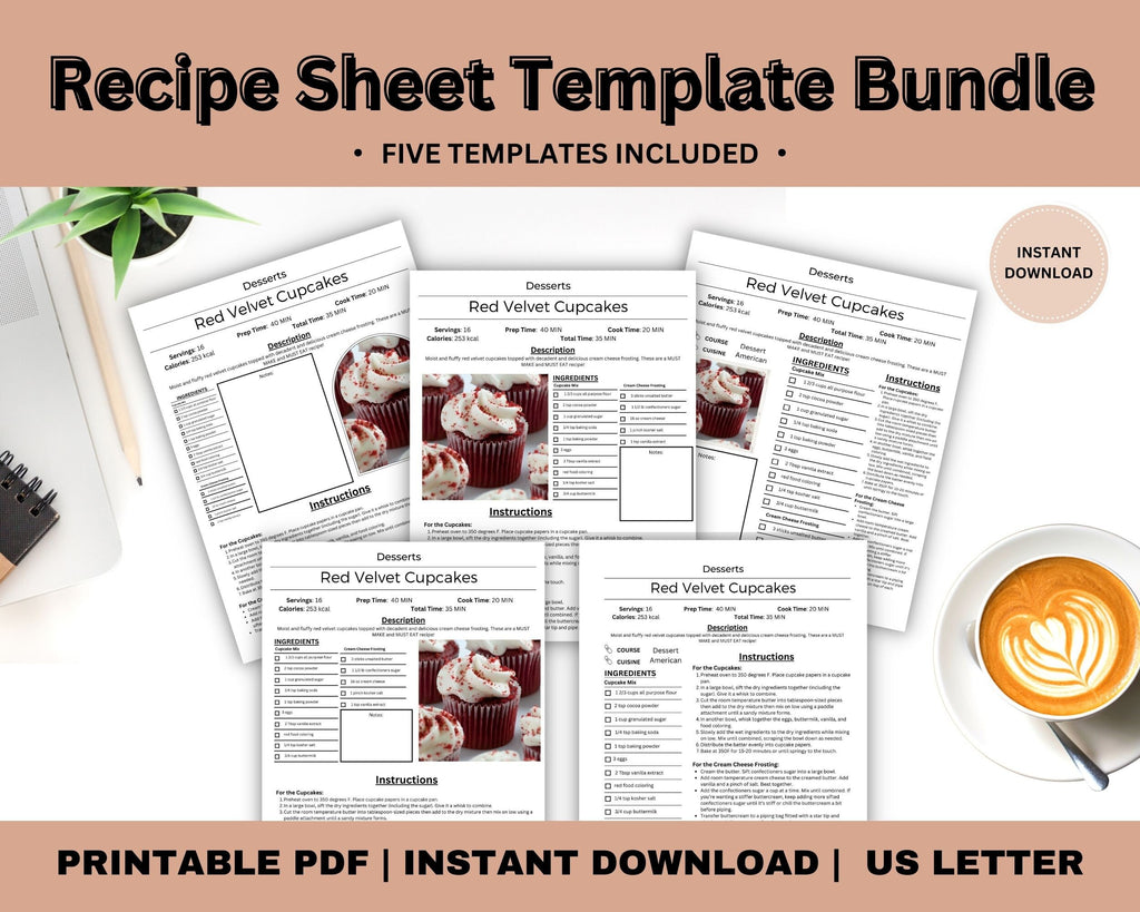 Editable Recipe Book Template, Minimalist Recipe Cards (PDF)