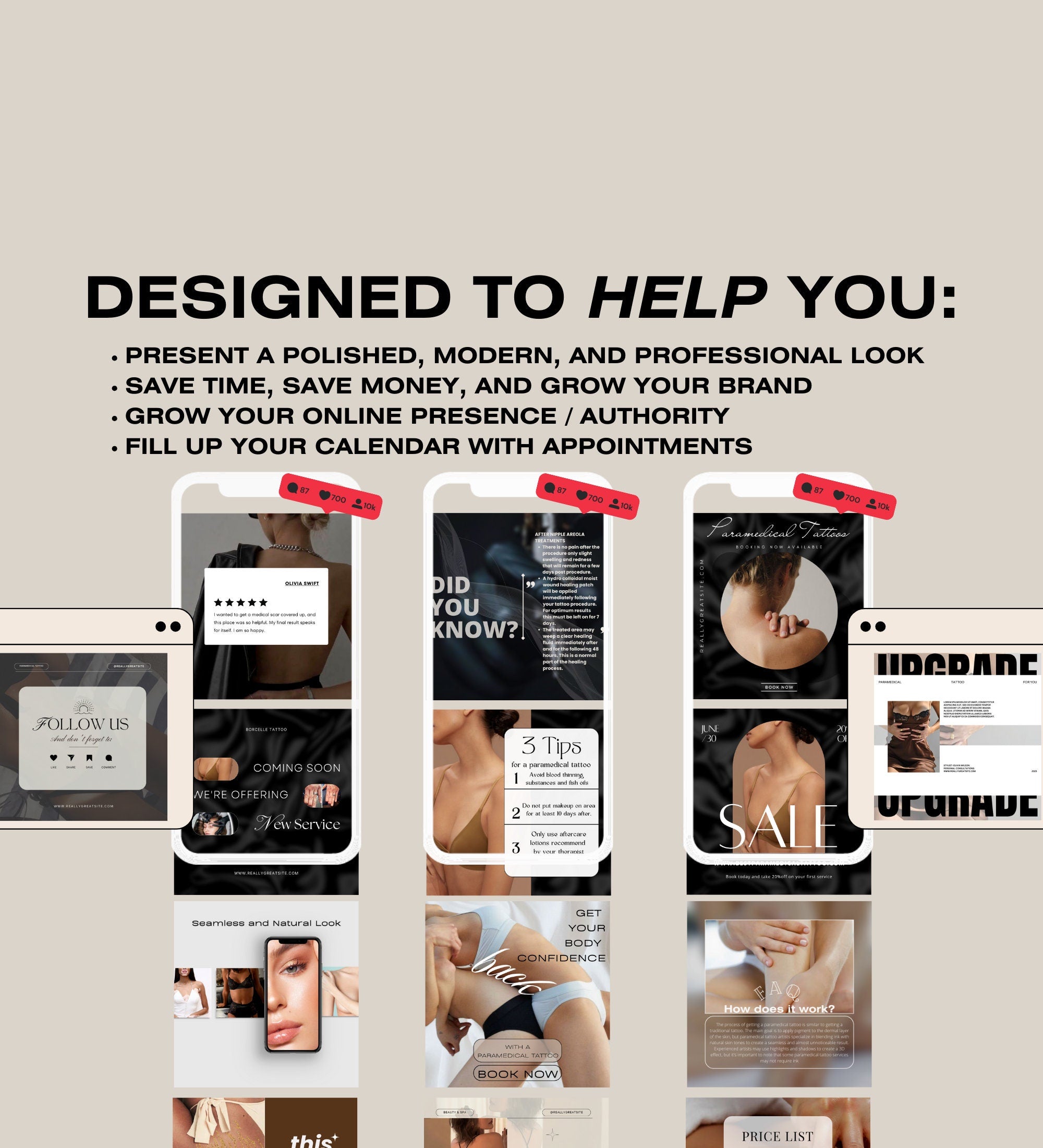 Paramedical Tattoo Instagram Posts | Medical Tattoo | Medspa Instagram |  Tattoo Artist |Beauty Business Instagram |Editable Instagram Posts