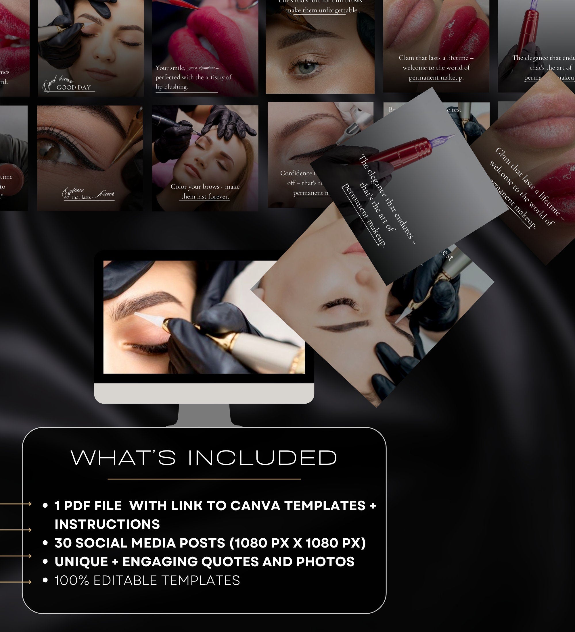PMU Quotes Instagram Templates | Permanent Makeup Instagram Templates | Lip Blush Templates | PMU Social Media Post | PMU Brows Templates