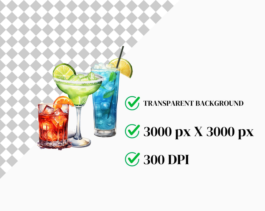 Watercolor Cocktail Clipart, Summer Drinks, Bar Menu Graphics (105 PNG)