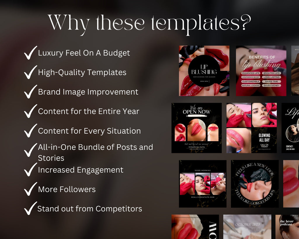 60+ Luxury Lip Blush Instagram Templates | PMU Instagram template | Lip Blush Templates | Permanent Makeup Instagram | Lip Tattoo Instagram