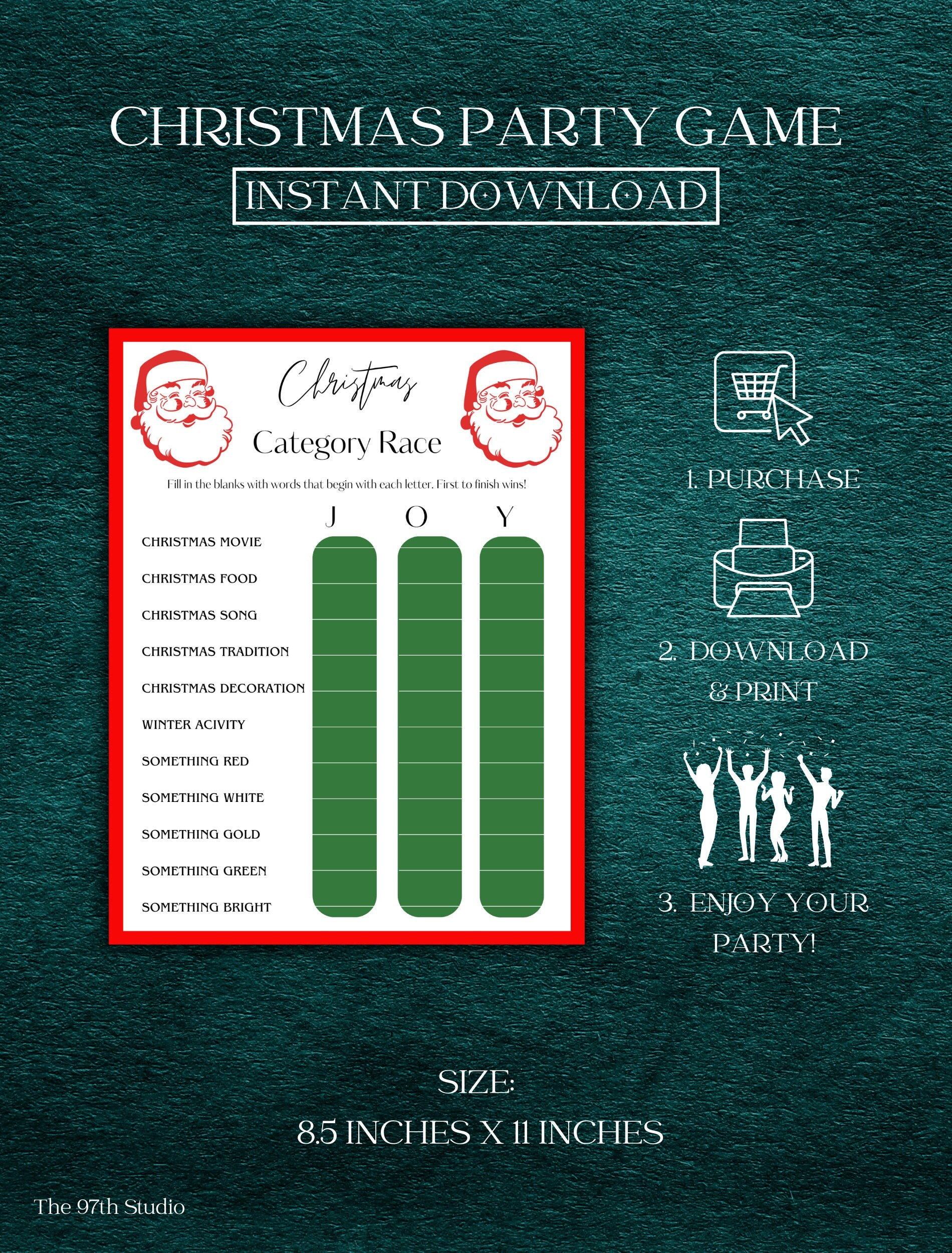 Christmas Category Race Game | Office Christmas Party Game | Christmas Family Game | Printable Christmas Game |Games for Kids |Party Game