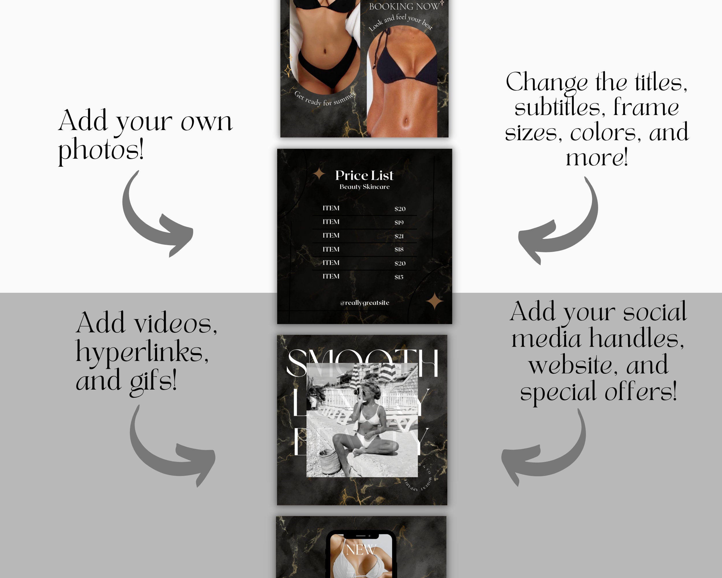 200 Black Marble Spray Tanning Instagram Posts | Spray Tan Instagram Posts | Spray Tan Social Media | Spray Tan Artist | Spray Tan Marketing