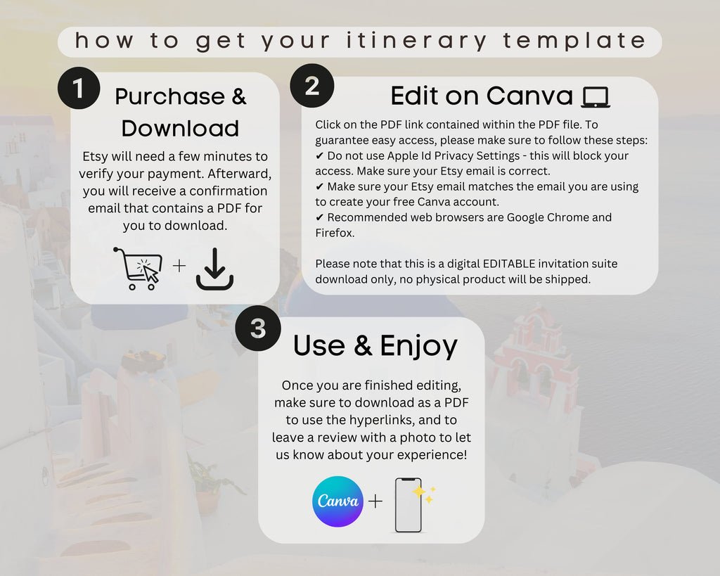 Travel Itinerary Mobile Template Modern Minimal Classic, Editable on Canva, Printable, Digital Template Download, Traveling Guide GREECE