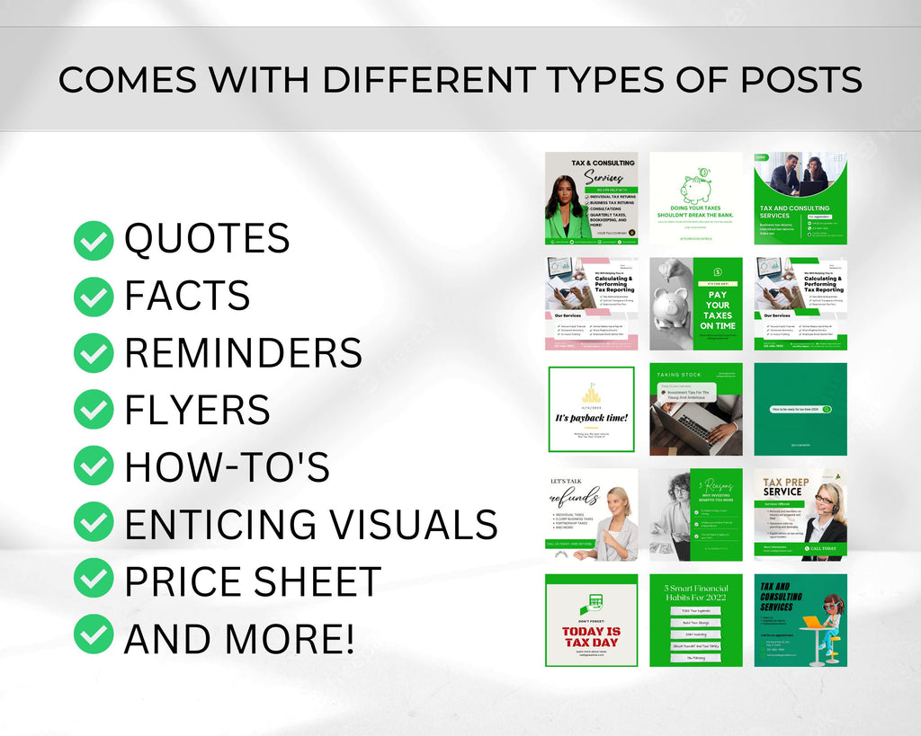 Tax Preparer Instagram Template Bundle, Emerald Green Social Media (Canva)