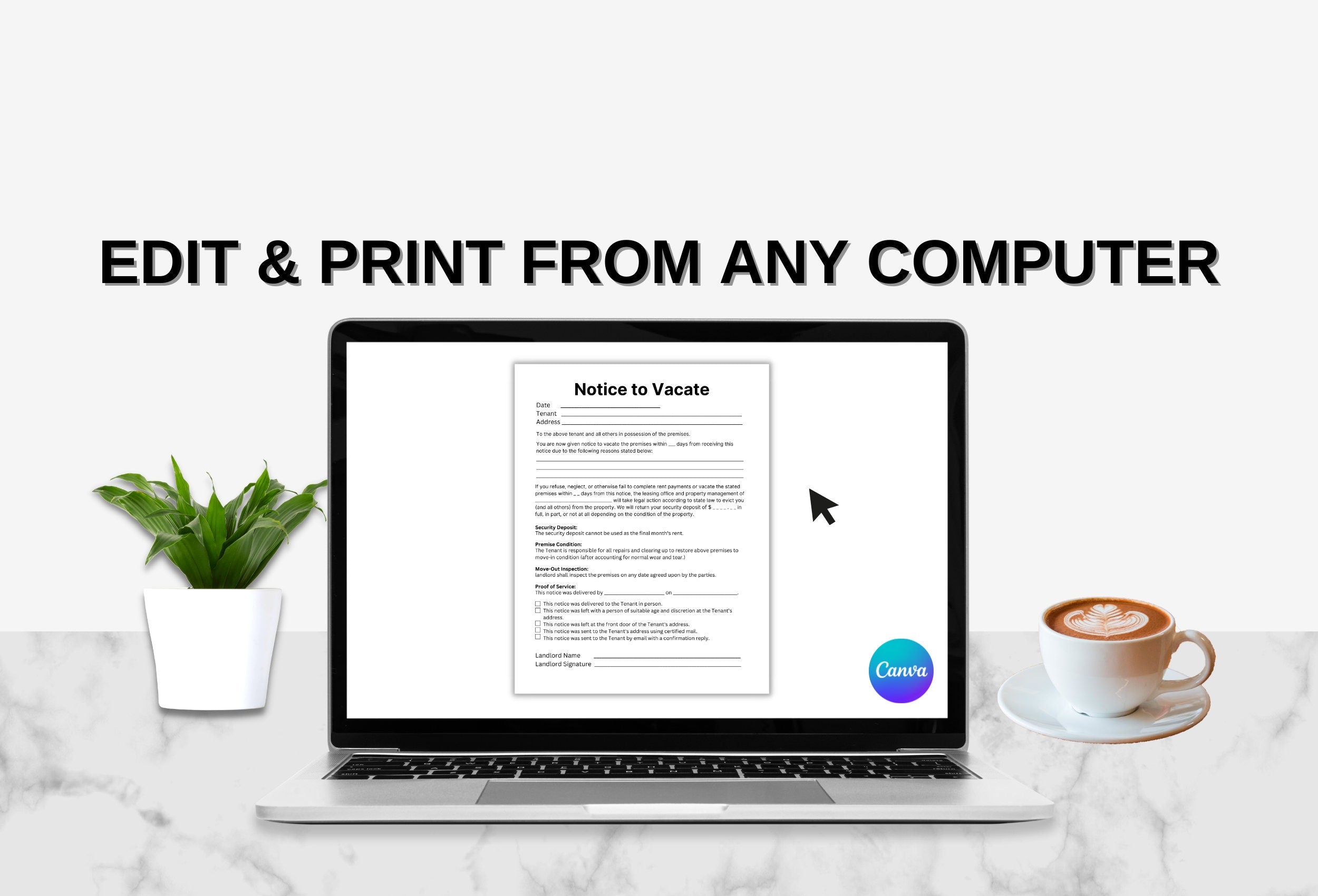 Notice to Vacate Template, Eviction Letter, Landlord Forms (PDF)