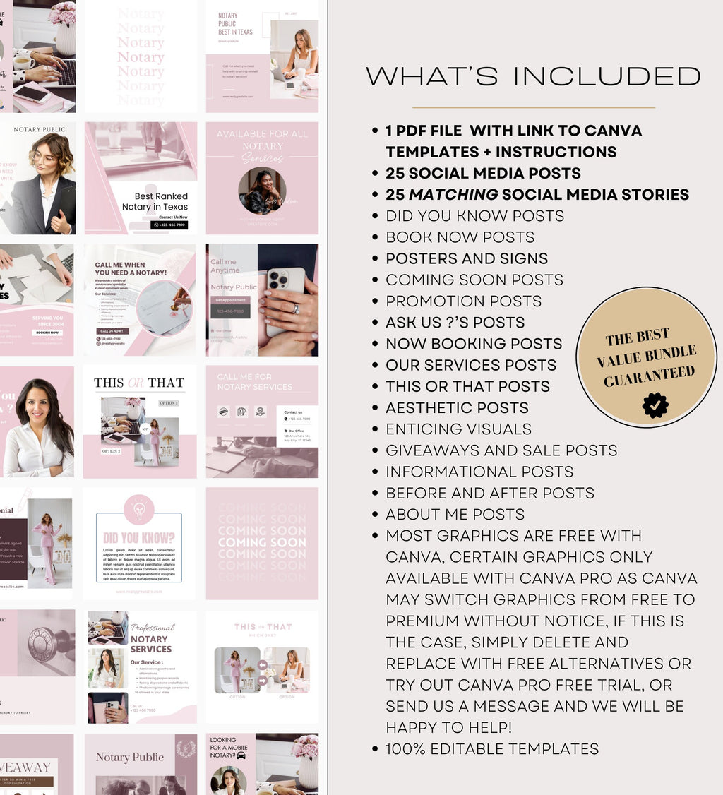 PINK Notary Marketing | Notary Signing Agent | Notary Social Media | Loan Signing Agent | Notary Instagram Posts | Notary Posts Templates