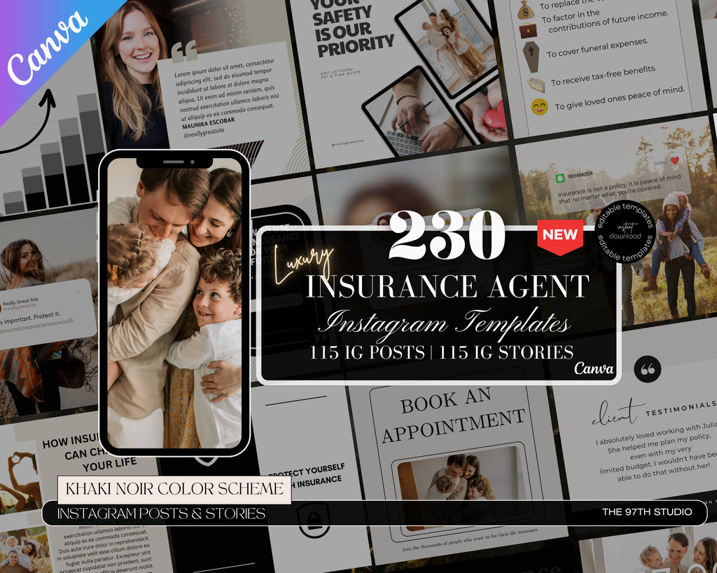 230 Insurance Agent Marketing Templates, Life Insurance Instagram Templates, Insurance Broker Editable Template,Insurance Agency Insta Posts
