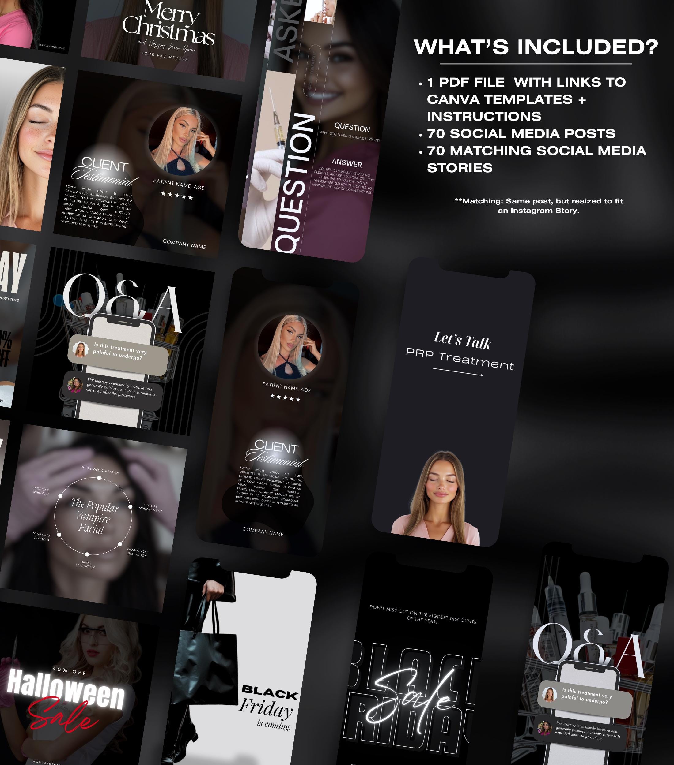 140 PRP Treatment Instagram Templates | PRP Treatment Instagram Posts | PRP Treatment Social Media | Medical Spa | Esthetician Instagram
