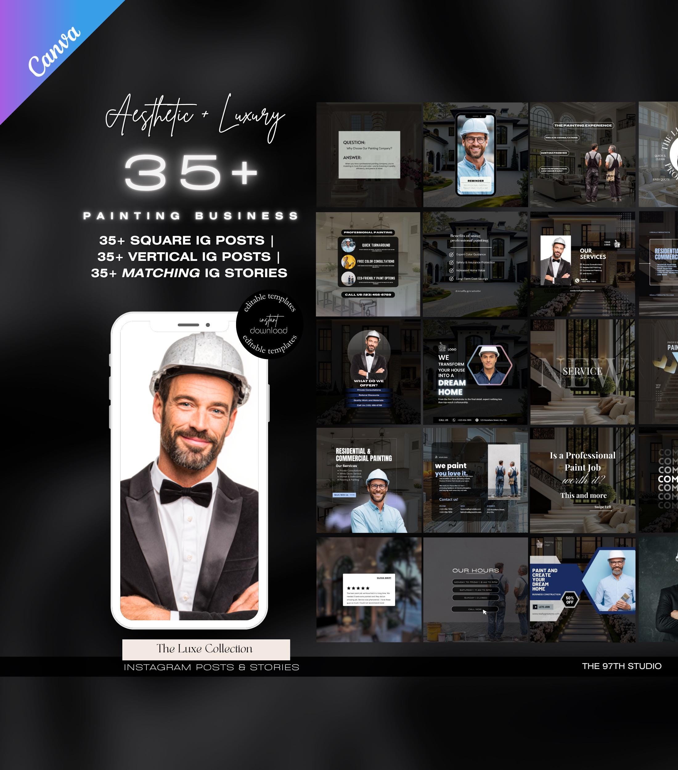 35+ PAINTING BUSINESS Templates for Social Media, Home Remodel Instagram Posts, Renovations, Drywall, Construction, Handy Man, Social Media