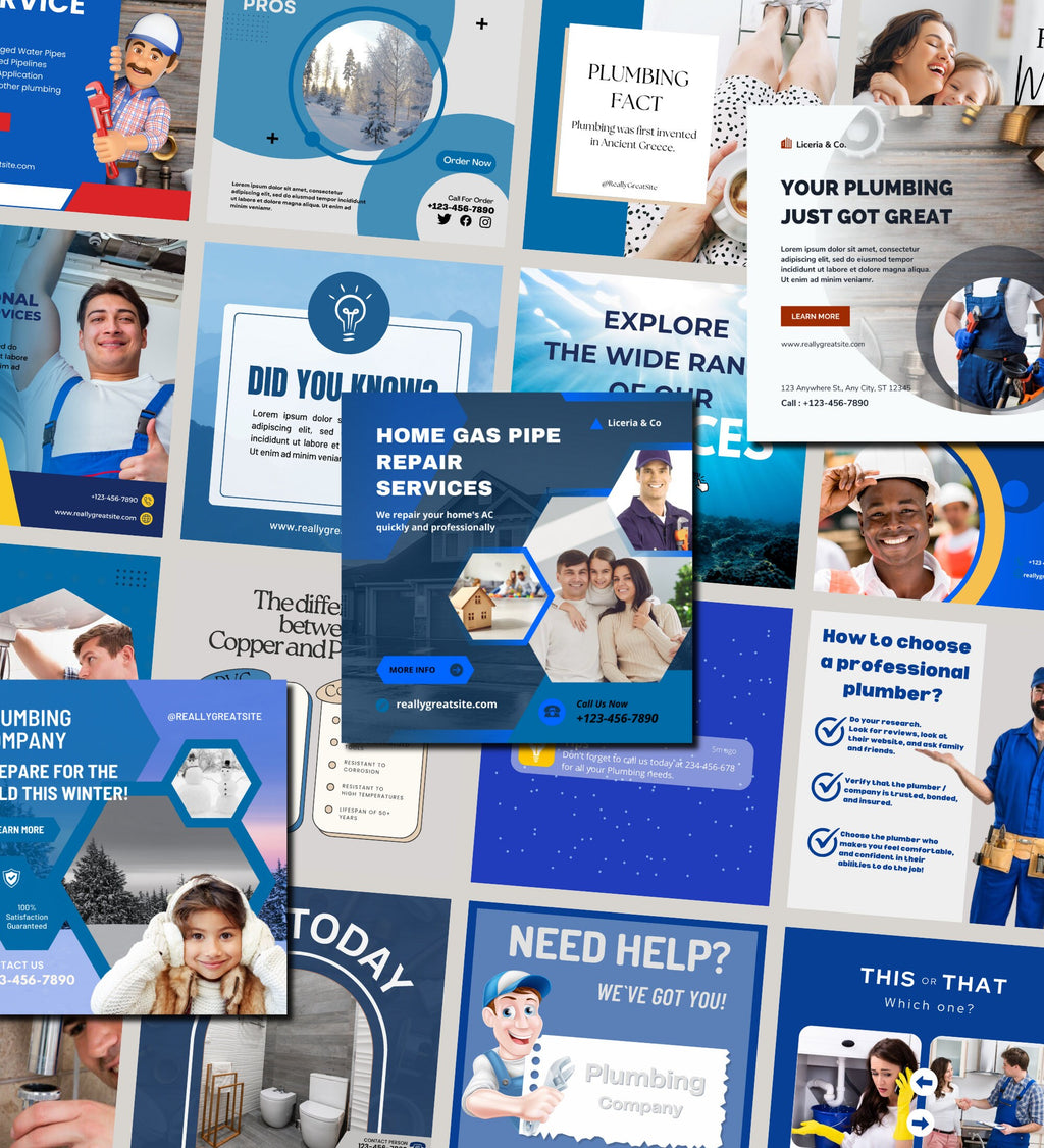 Plumbing Business Instagram Post Templates | Plumber Social Media| Plumbing Company | Social Media Marketing | Plumber Marketing | Plumbing