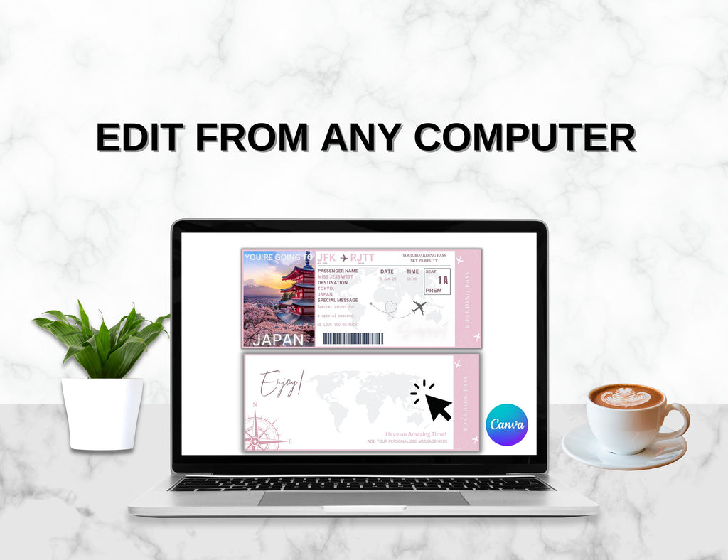 Editable Japan Boarding Pass Template, Surprise Vacation Ticket (Canva, Digital Download)