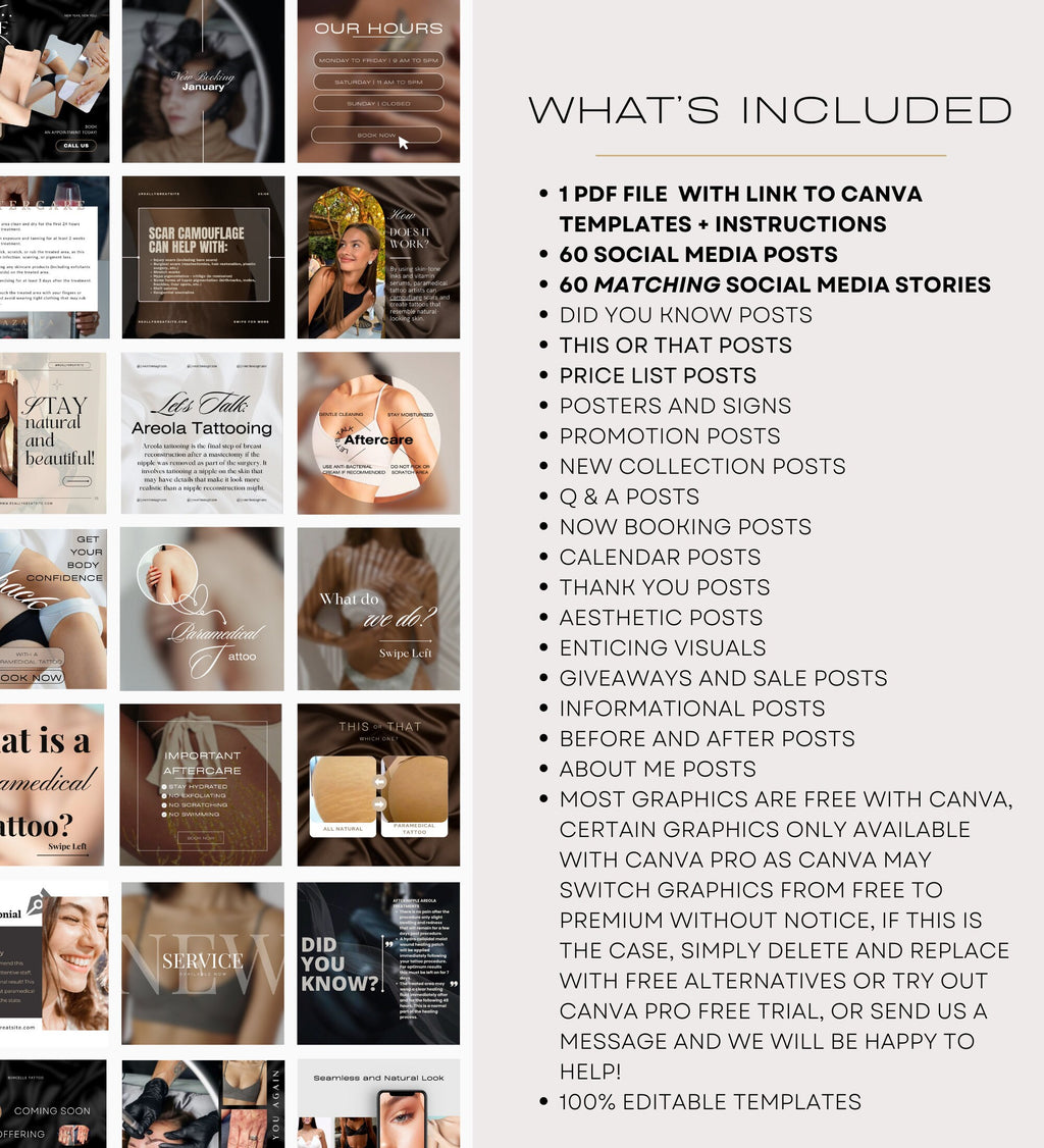 Paramedical Tattoo Instagram Posts | Medical Tattoo | Medspa Instagram |  Tattoo Artist |Beauty Business Instagram |Editable Instagram Posts