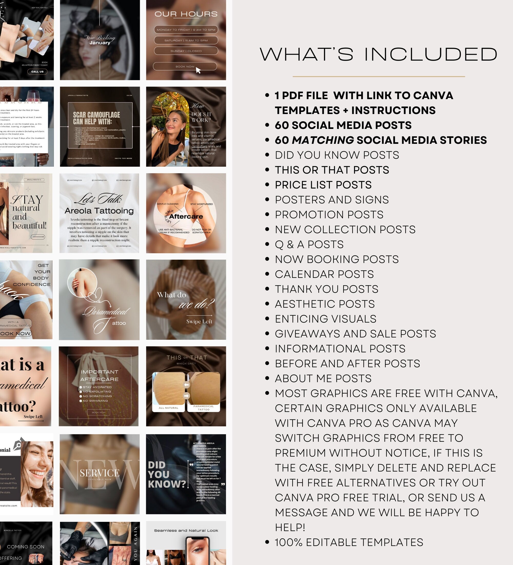 Paramedical Tattoo Instagram Posts | Medical Tattoo | Medspa Instagram |  Tattoo Artist |Beauty Business Instagram |Editable Instagram Posts