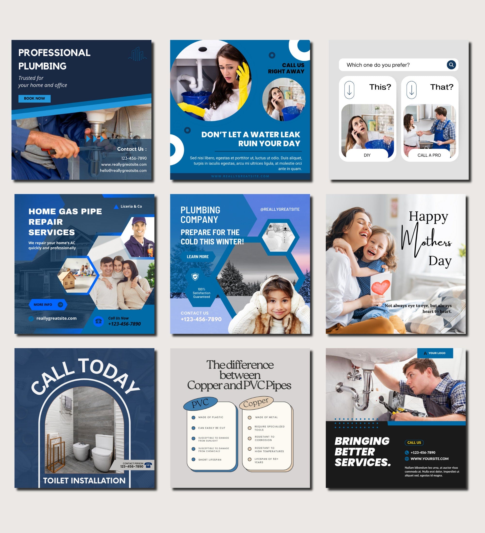 Plumbing Business Instagram Post Templates | Plumber Social Media| Plumbing Company | Social Media Marketing | Plumber Marketing | Plumbing