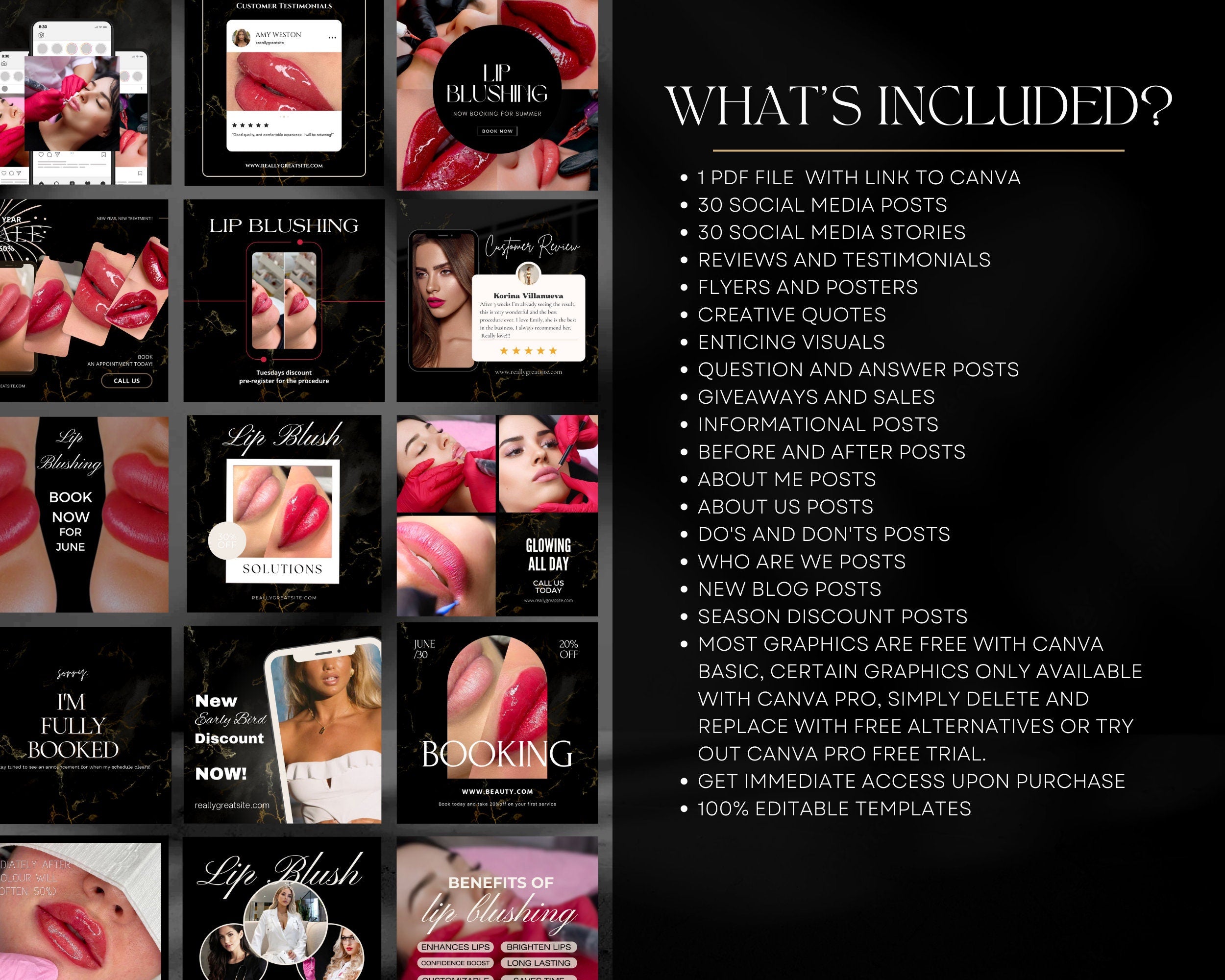 60+ Luxury Lip Blush Instagram Templates | PMU Instagram template | Lip Blush Templates | Permanent Makeup Instagram | Lip Tattoo Instagram