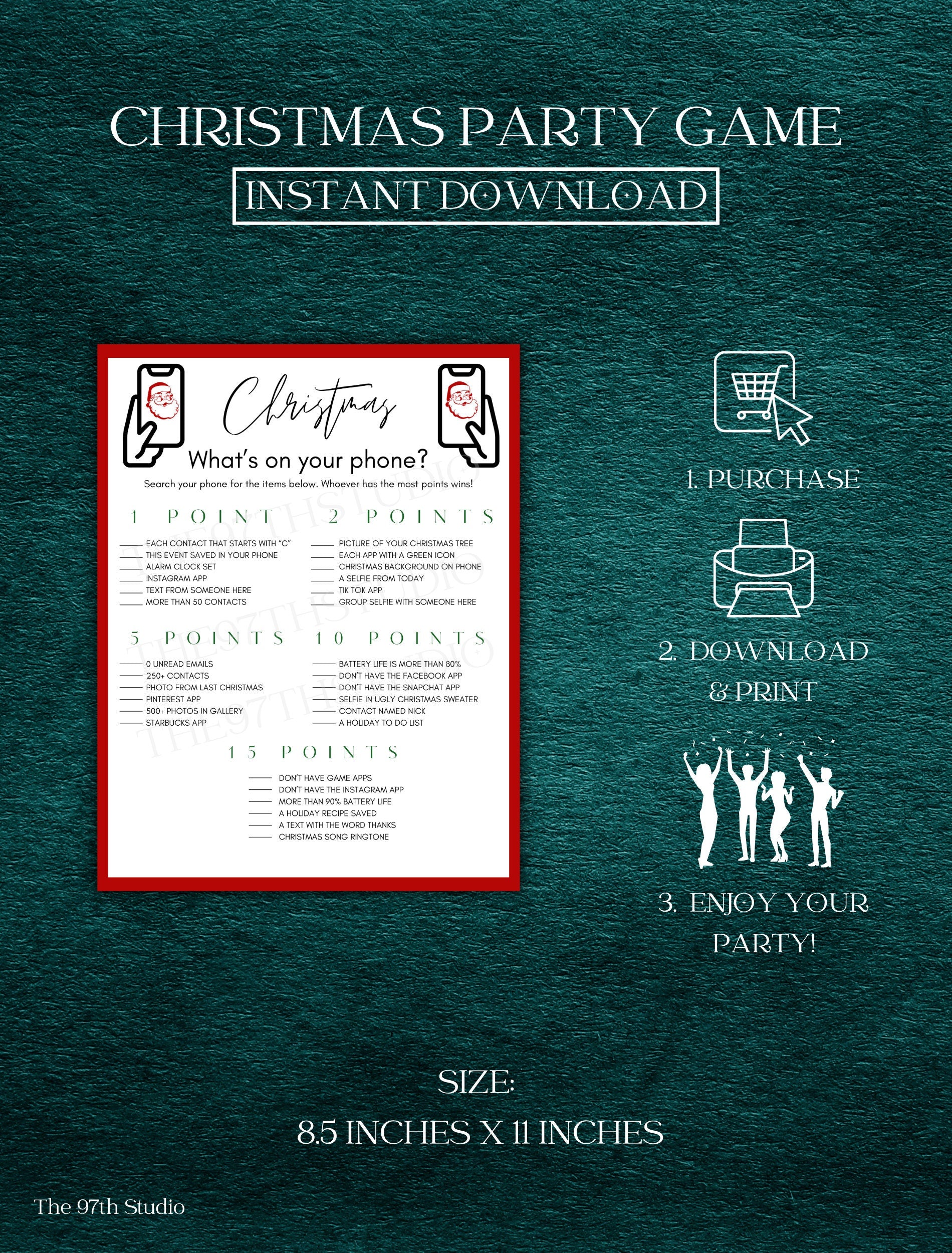 Christmas What's On Your Phone Game | Office Christmas Party Games | Christmas Family Games | Printable Christmas Games | Holiday Party Game