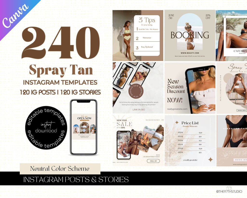 240 Spray Tanning Instagram Templates | Spray Tan Instagram Posts | Spray Tan Social Media | Spray Tan Artist Templates |Spray Tan Marketing