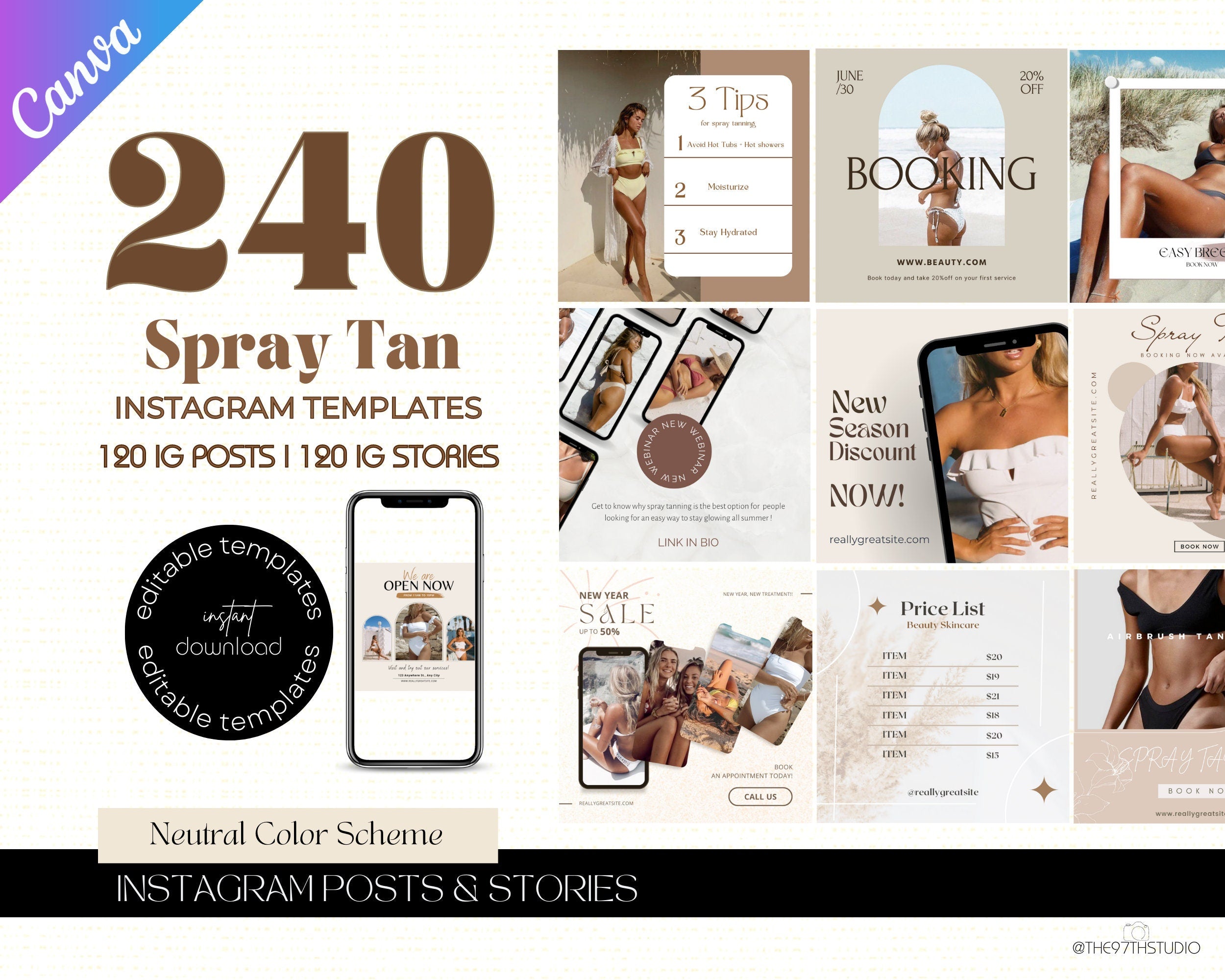 240 Spray Tanning Instagram Templates | Spray Tan Instagram Posts | Spray Tan Social Media | Spray Tan Artist Templates |Spray Tan Marketing