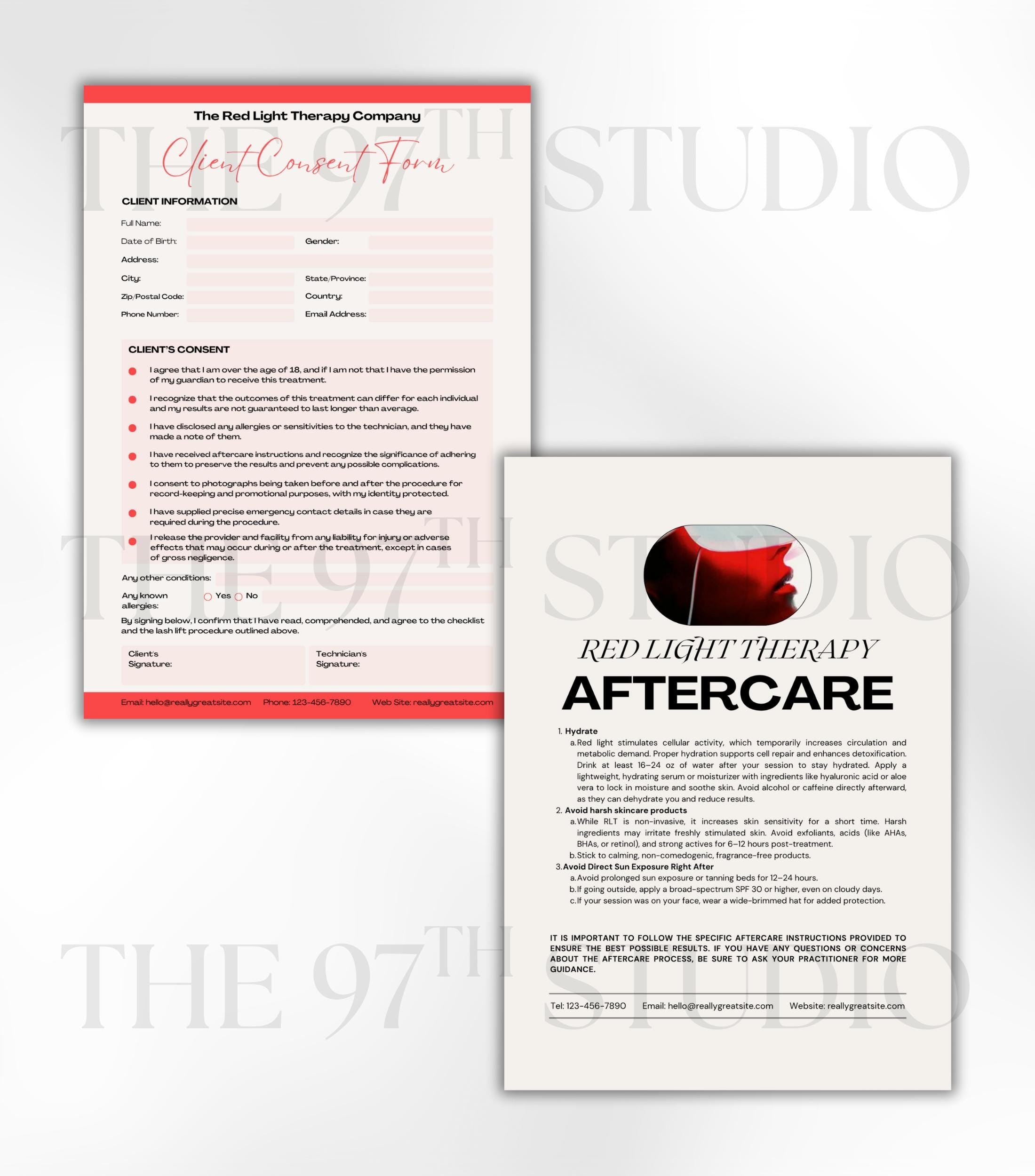 Red Light Therapy Business Forms, Red Light Therapy Consultation Forms, Red Light Therapy Aftercare, Consent Form, Aftercare Instructions