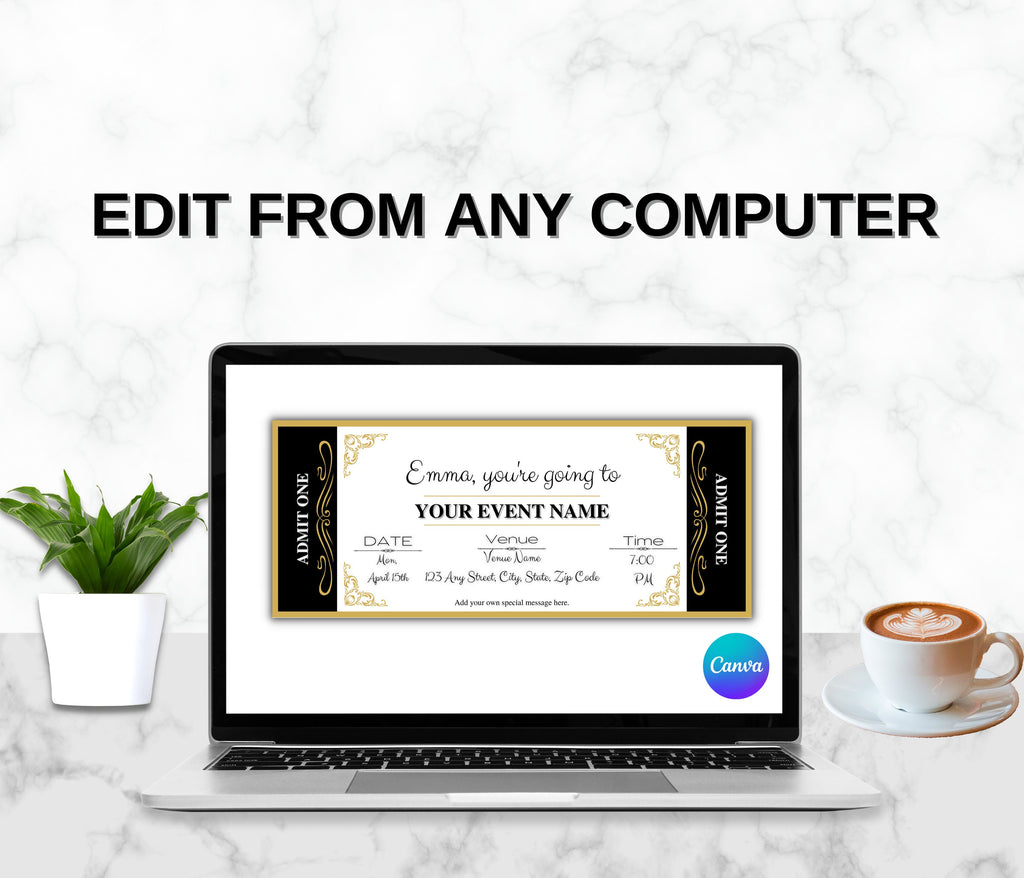 Editable Event Ticket Template, DIY Surprise Gift (Digital Download)