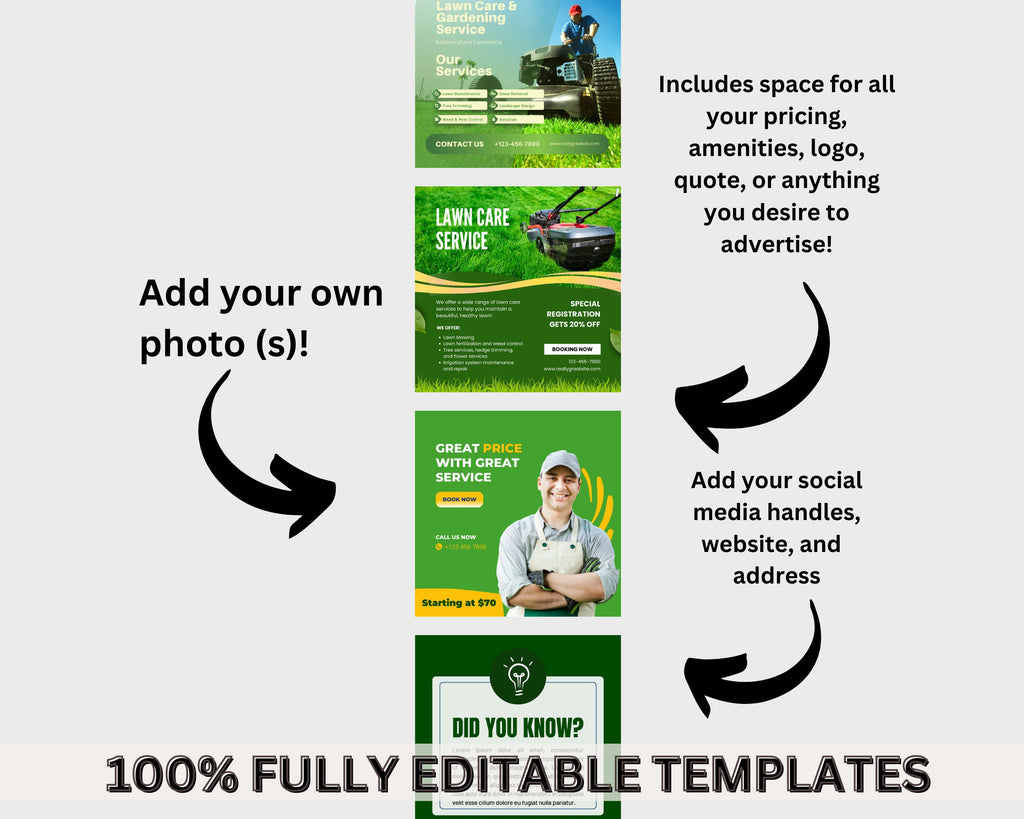 Lawn Care Social Media Templates | Landscaping Posts (Digital Download)