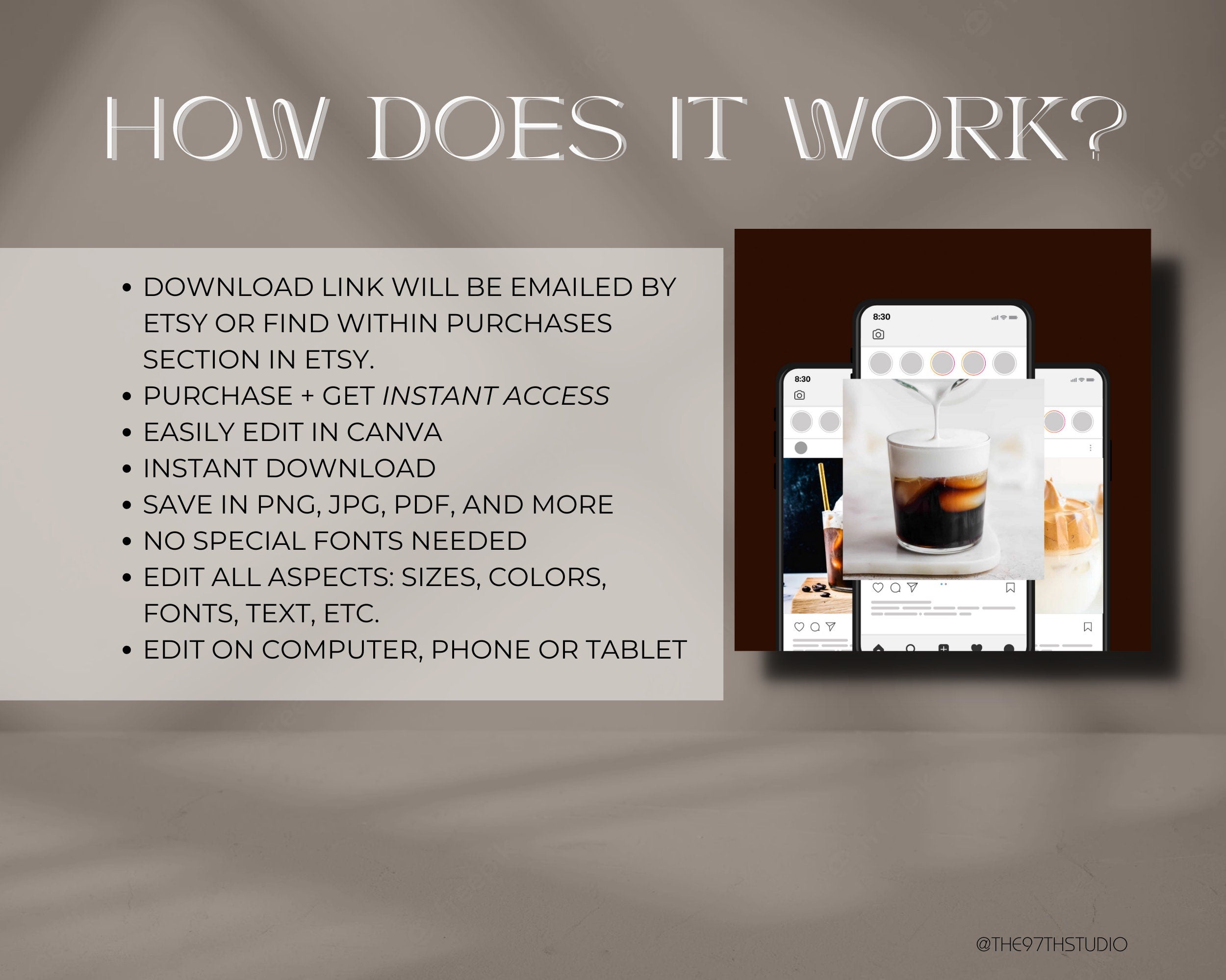 Coffee Instagram Post Templates | Beige Social Media (Canva Editable)