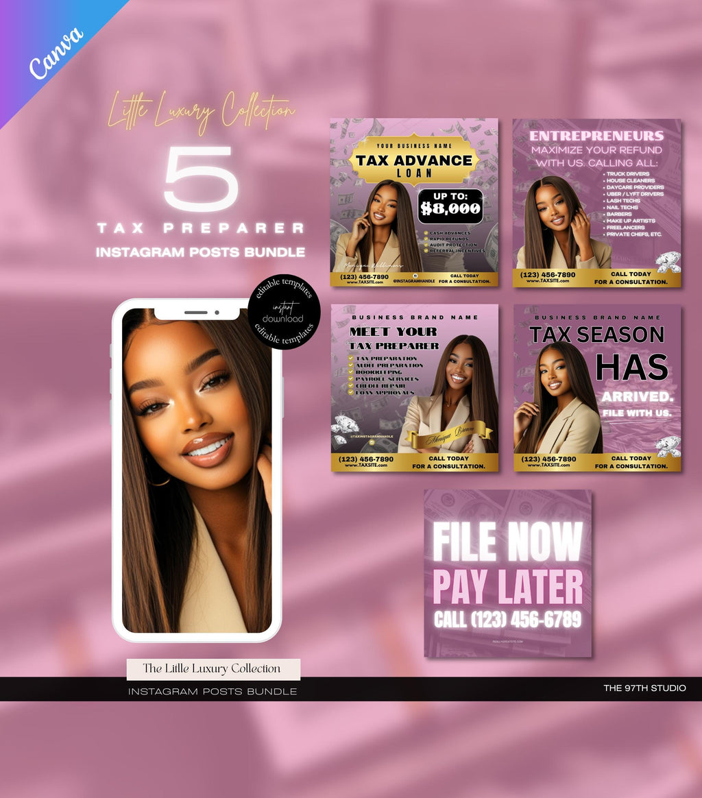 5 TAX FLYERS | Tax Flyer | Tax Business IG Posts | Tax Season Accountant Social Media Marketing | Tax Prep Checklist | Tax Flyer Marketing