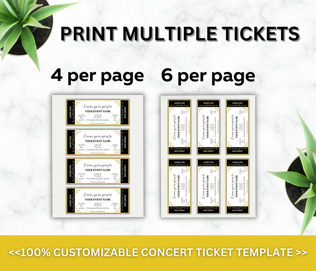 Event Ticket Template, EDITABLE DIY Event Printable, Surprise Getaway Invitation, Christmas, Gift for him, Musical Theatre Show Concert GOLD