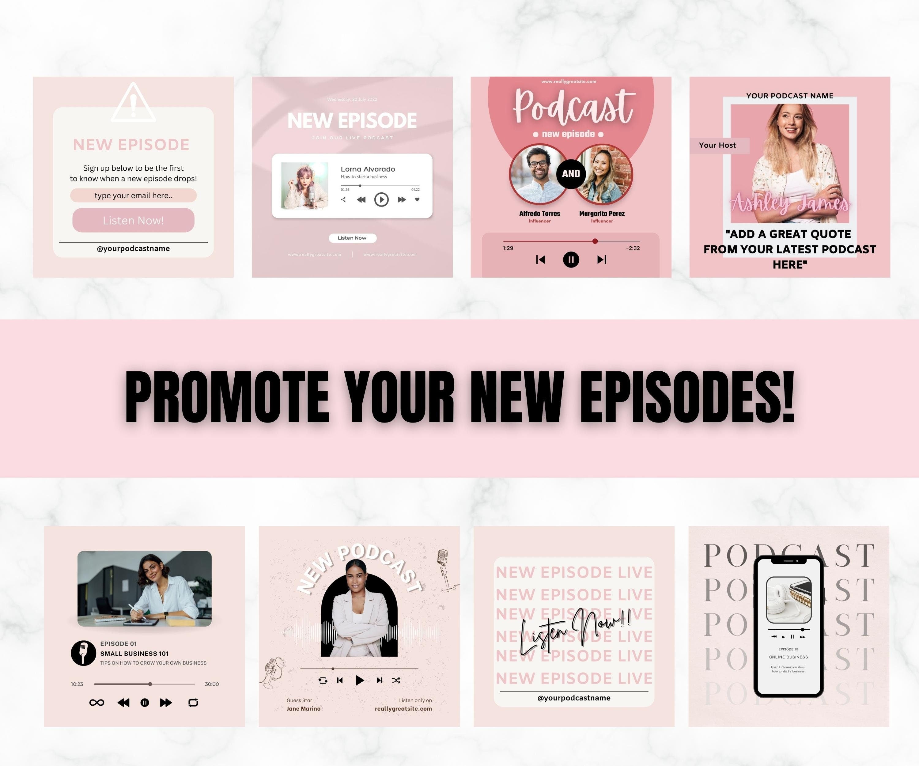 Podcast Instagram Templates, Social Media Bundle (Canva)