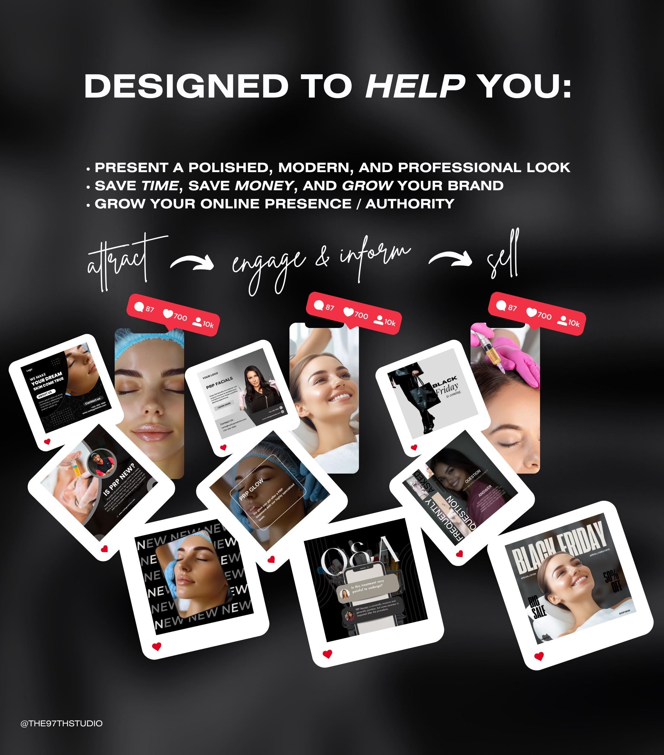 140 PRP Treatment Instagram Templates | PRP Treatment Instagram Posts | PRP Treatment Social Media | Medical Spa | Esthetician Instagram