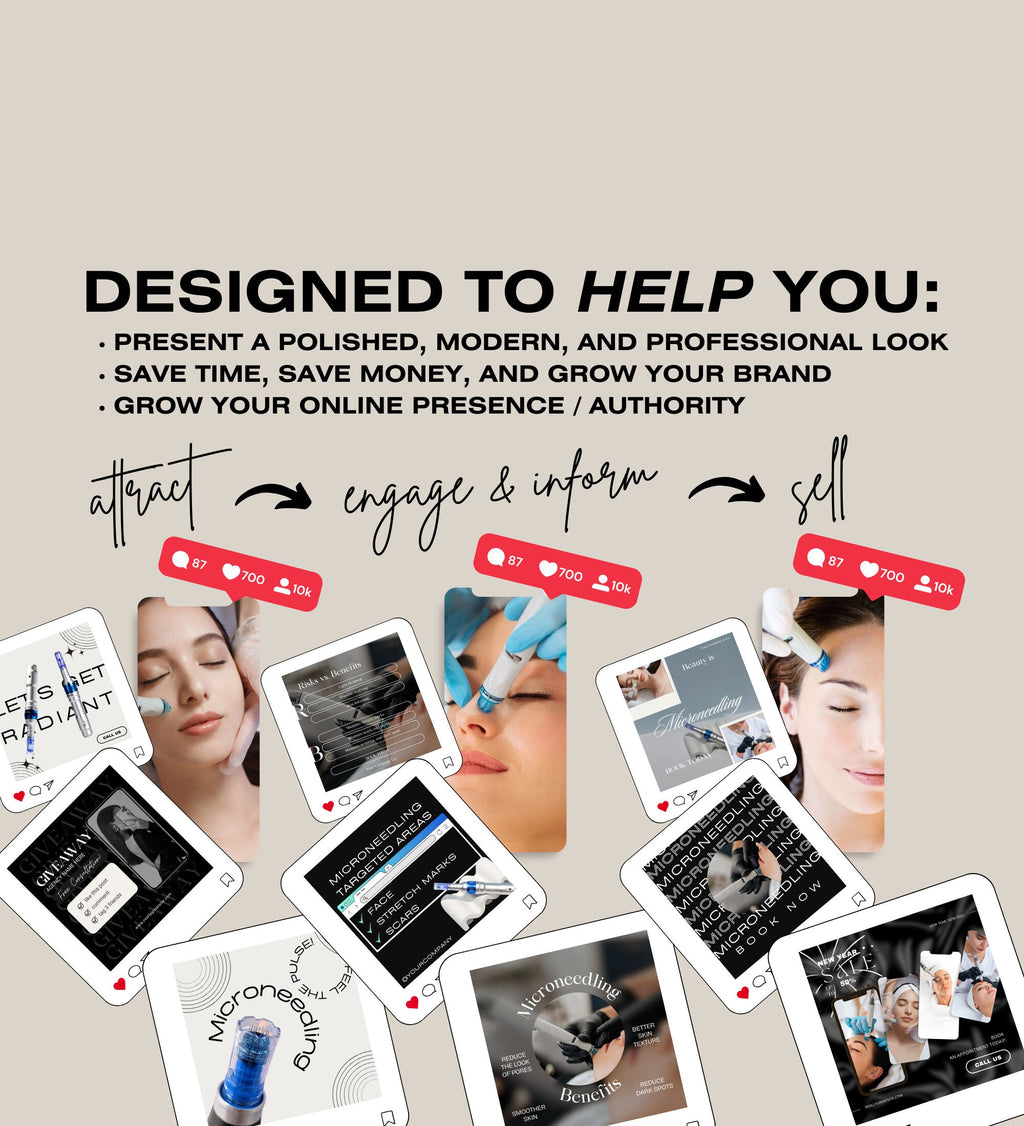 Microneedling Instagram Posts | Esthetician Instagram | Medspa Instagram | Tattoo Artist | Beauty Business | RF Microneedling | Skincare