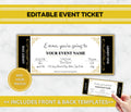 Event Ticket Template, EDITABLE DIY Event Printable, Surprise Getaway Invitation, Christmas, Gift for him, Musical Theatre Show Concert GOLD