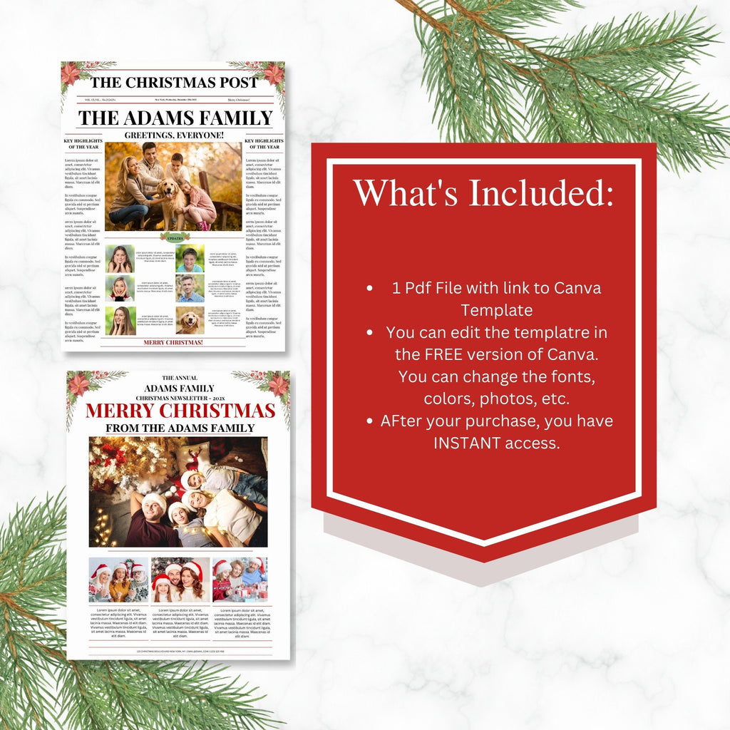 Floral Family Christmas Newsletter Template (Printable PDF)