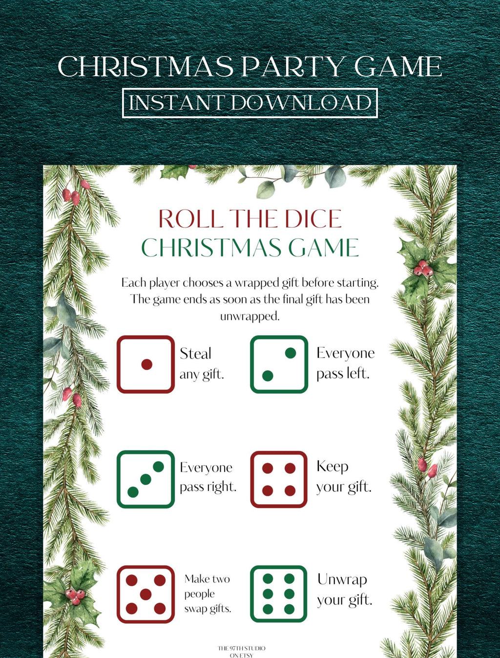 Christmas Roll the Dice Game | Office Christmas Party Games | Christmas Family Games | Printable Christmas Games | Xmas Party Game Printable