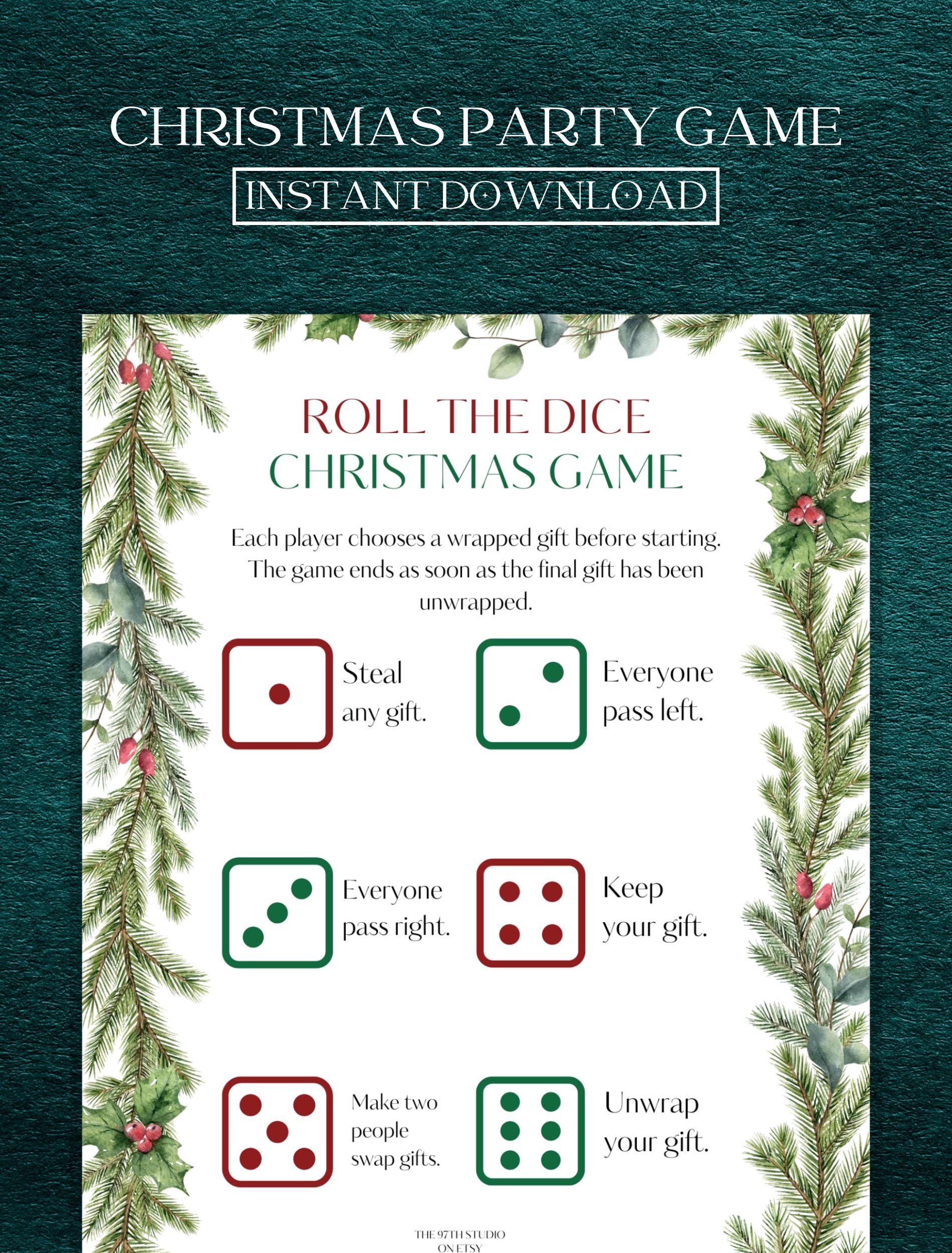 Christmas Roll the Dice Game | Office Christmas Party Games | Christmas Family Games | Printable Christmas Games | Xmas Party Game Printable