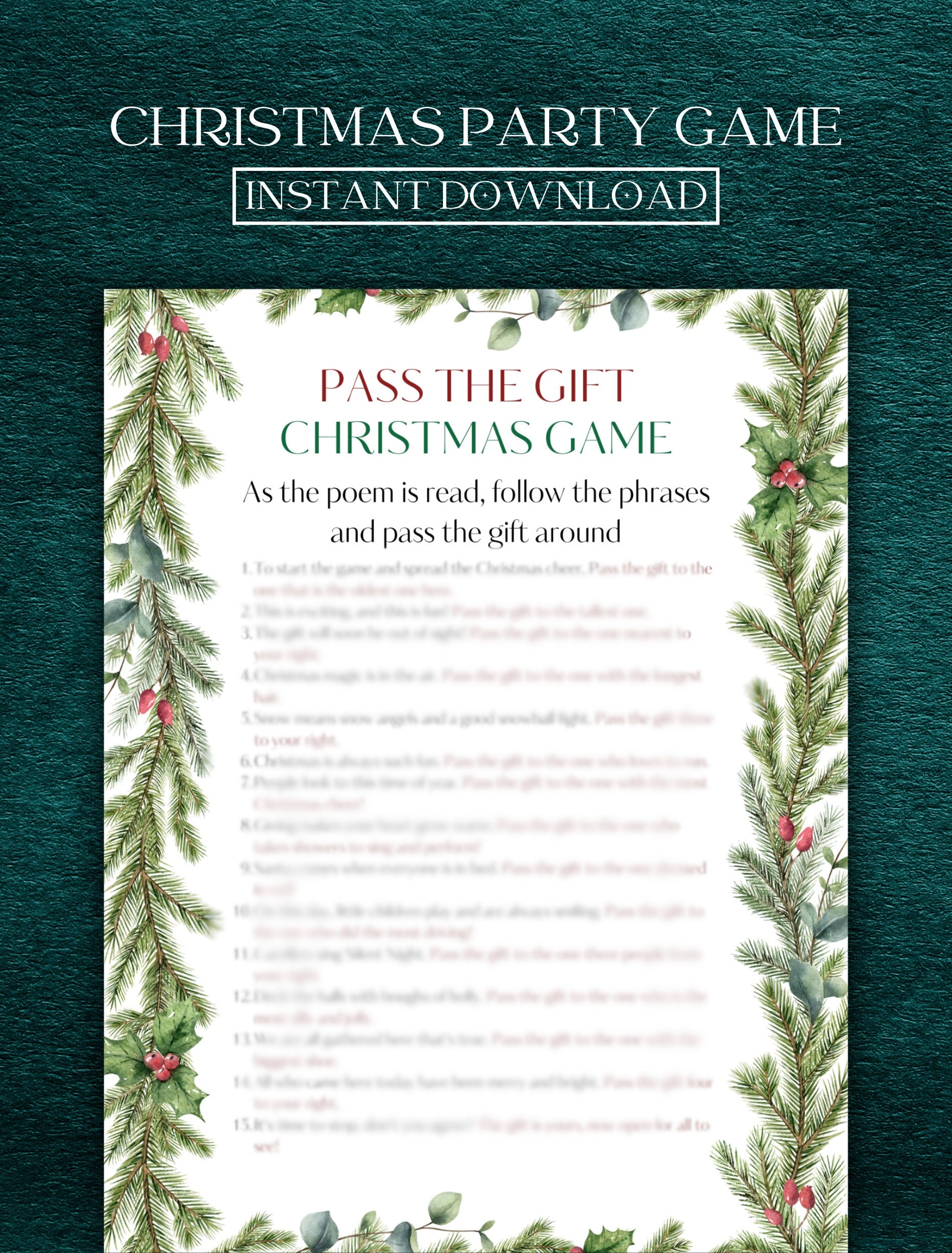 Christmas Pass the Gift Game | Office Christmas Party Game | Christmas Family Game | Printable Christmas Game | Left Right Game Printable