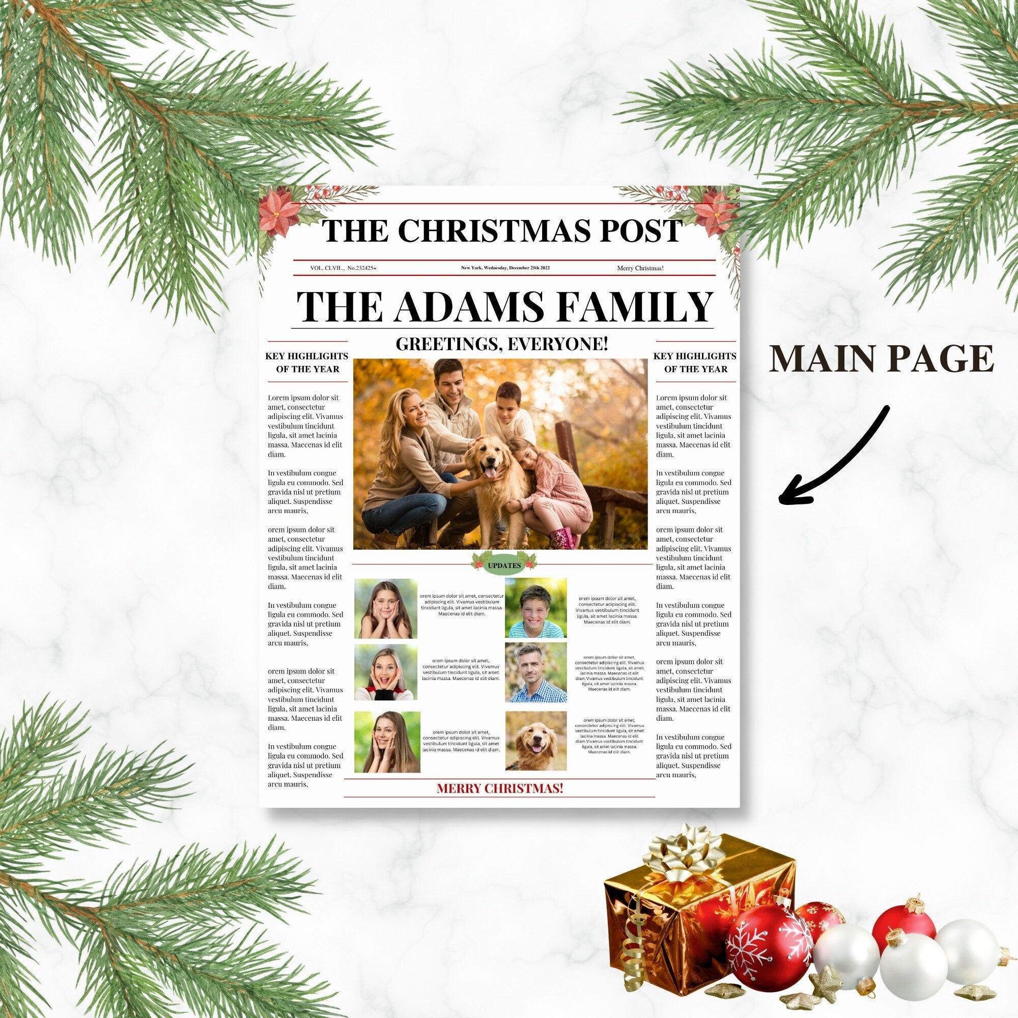 Floral Family Christmas Newsletter Template (Printable PDF)