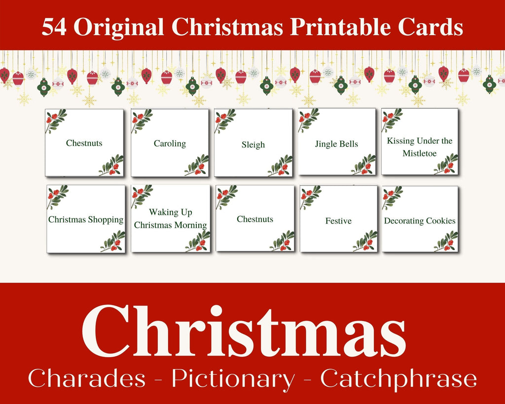 Christmas Charades, Pictionary, Catchphrase Game, 54 Printable Cards (Digital Download)