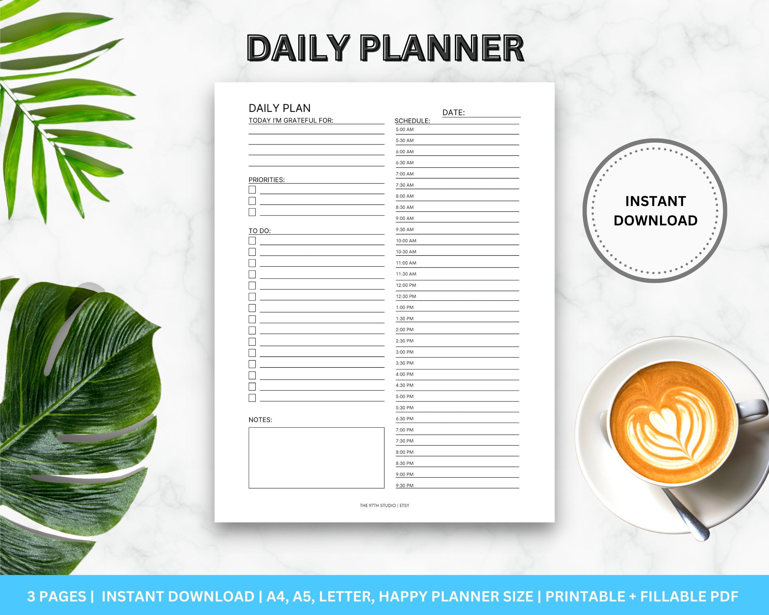 Daily, Weekly, Monthly Planner Printable Set (Instant Download)