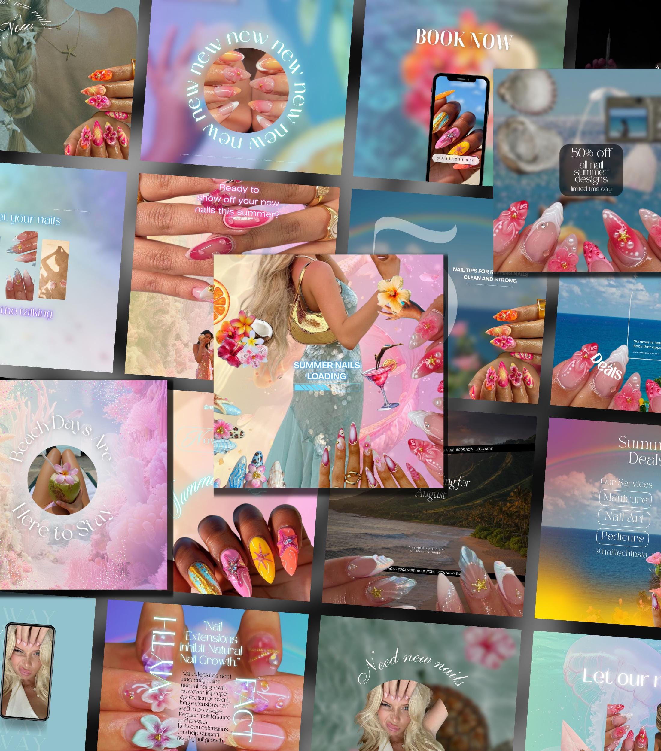 Nail Tech Instagram Templates | Nail Tech Instagram Posts | Nail Tech Instagram Posts | Summer Nails Social Media Posts | SUMMER EDITION