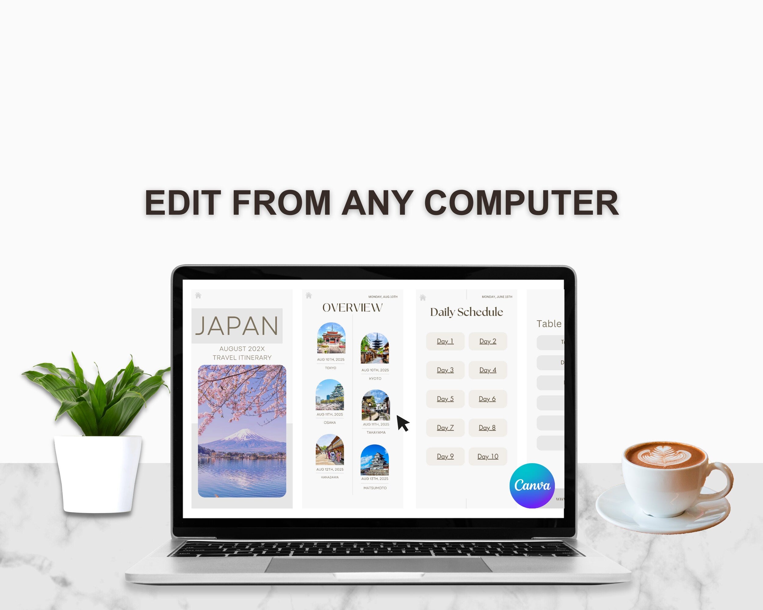 JAPAN Travel Itinerary Template Modern Minimal Boho, iPad, Tablet, Editable on Canva, Printable, Digital Template Download, Traveling