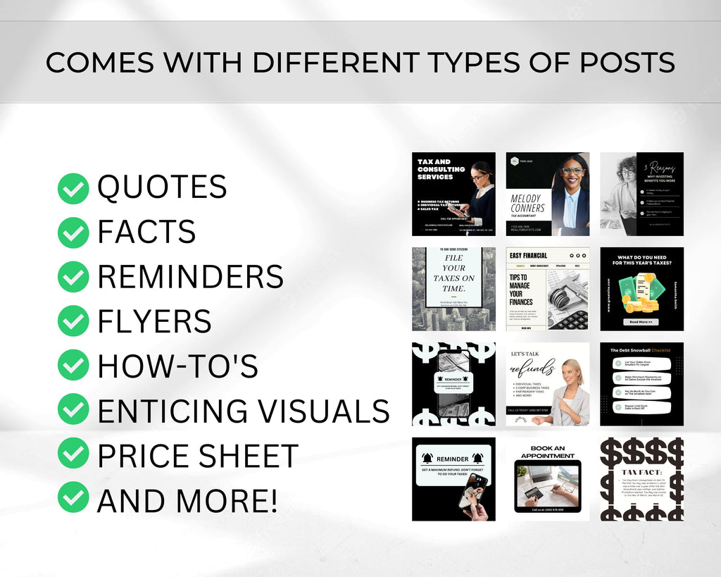 Tax Preparer Instagram Template Social Media BUNDLE, Tax Preparation Accounting Posts,Tax Prep Flyer,DIY Tax Posts,Tax prep engagement post