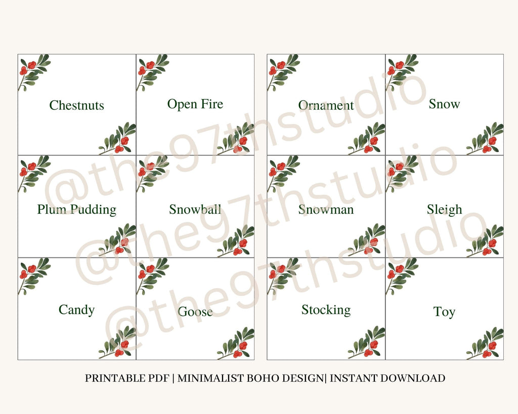 Christmas Charades, Pictionary, Catchphrase Game, 54 Printable Cards (Digital Download)