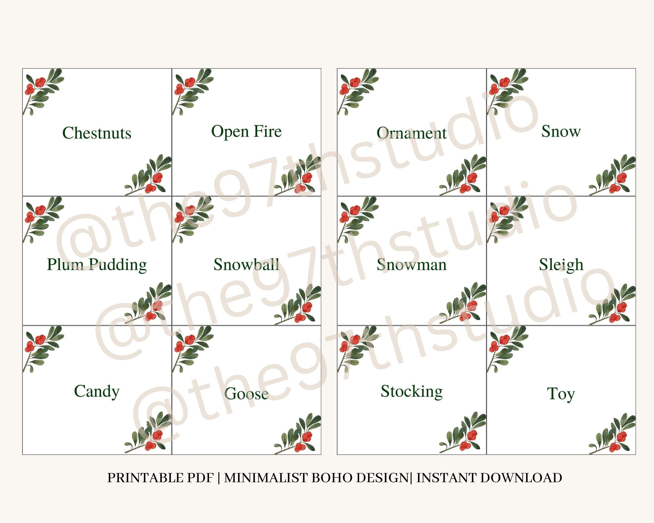 Christmas Charades, Pictionary, Catchphrase Game, 54 Printable Cards (Digital Download)